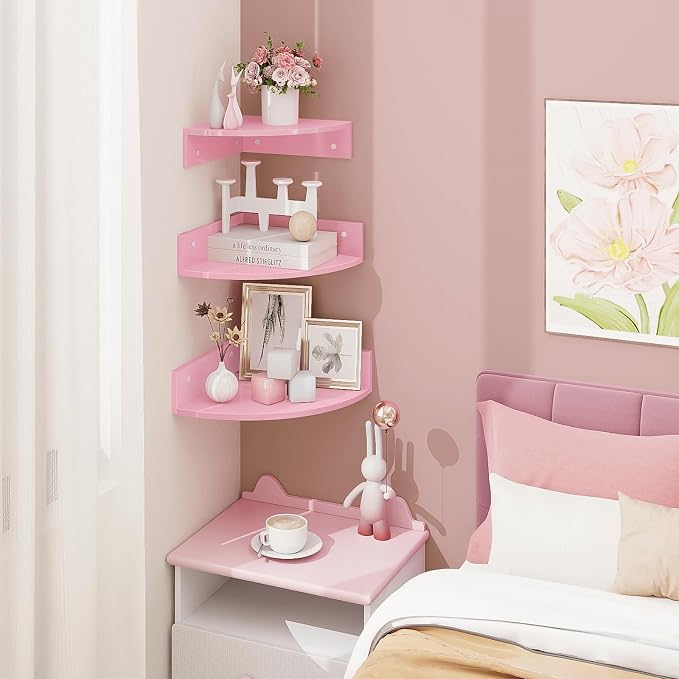 Homode Corner Shelf Wall Mount, 3 Tier Wood Corner Hanging Shelves, Living Room - Image 7