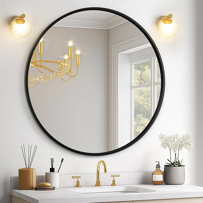 USHOWER Black Round Mirror for Over Sink 24-inch, Circle Bathroom Mirror by USHOWER