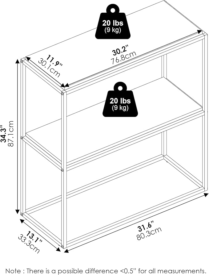 Furinno Moretti Modern Storage Shelves, 2-Tier Wide Stackable Book Shelf - Image 3