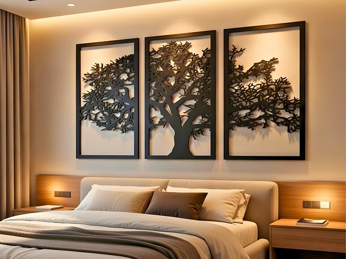 VAILLA Tree of Life Wall Art Decor Set of 3 Wall Hanging Sculpture Modern Wall - Image 2