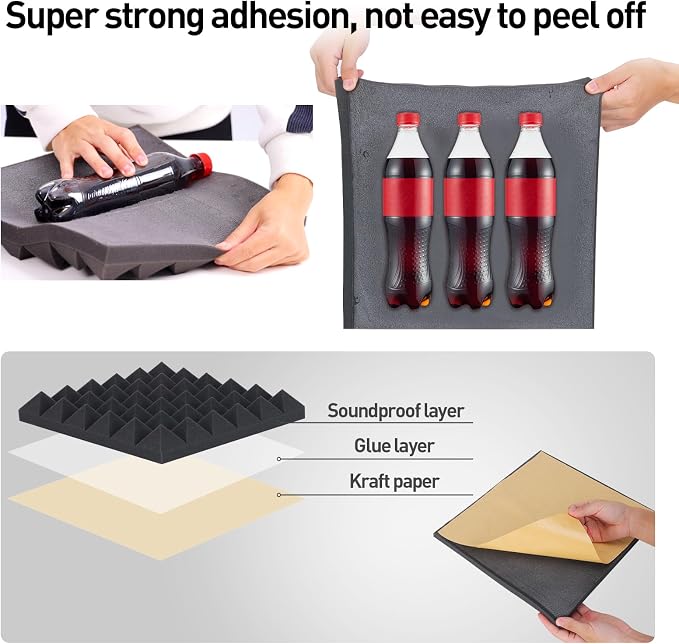24 Pack Self-Adhesive Acoustic Foam Panels, Fire Resistant Soundproof Wall - Image 4