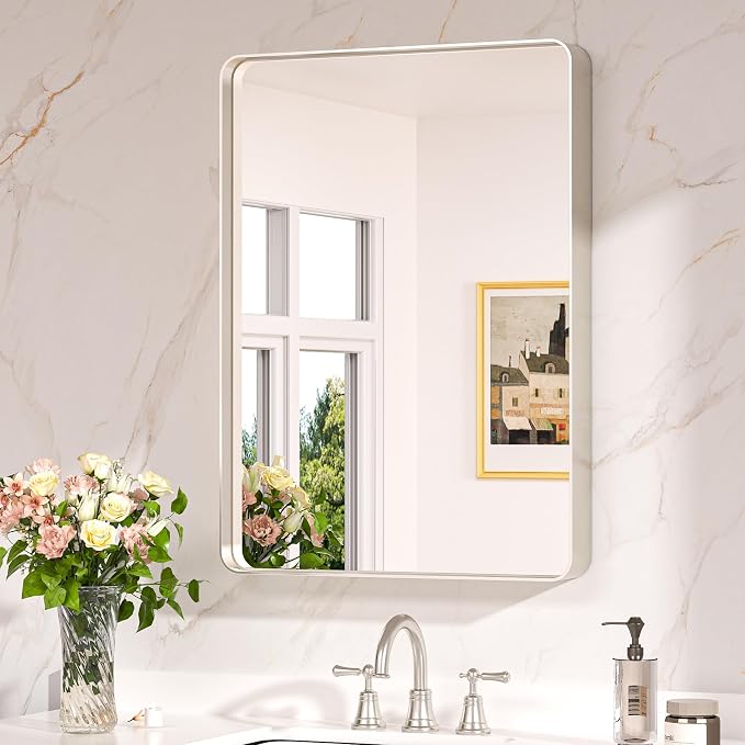 Keonjinn 22 x 30 Brushed Nickel Bathroom Mirrors by Keonjinn
