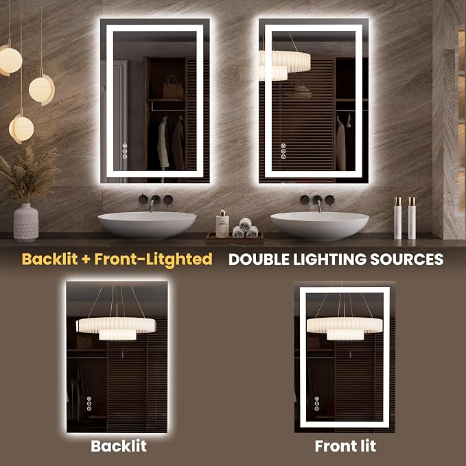 LOAAO 23.6"x35.4" LED Mirror for Bathroom, Lighted Bathroom Mirror - Image 5