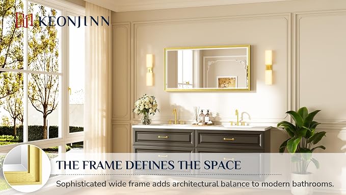 Keonjinn 48" x 24" Gold Bathroom Vanity Mirror, Brushed Gold Wall Mirrors Full - Image 7