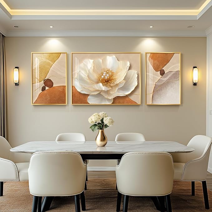 Extra Large Framed Modern Elegant Gold Floral Wall Art - Image 3