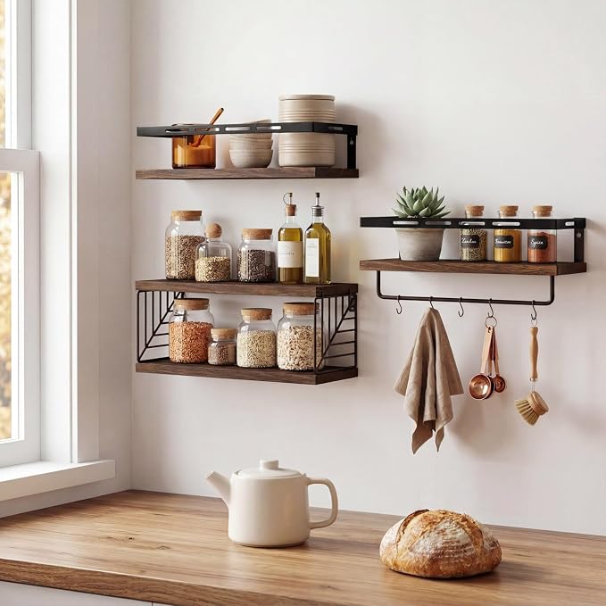 Fixwal Wall Mounted Bathroom Shelves Over Toilet, Rustic Wood Floating Shelves - Image 7