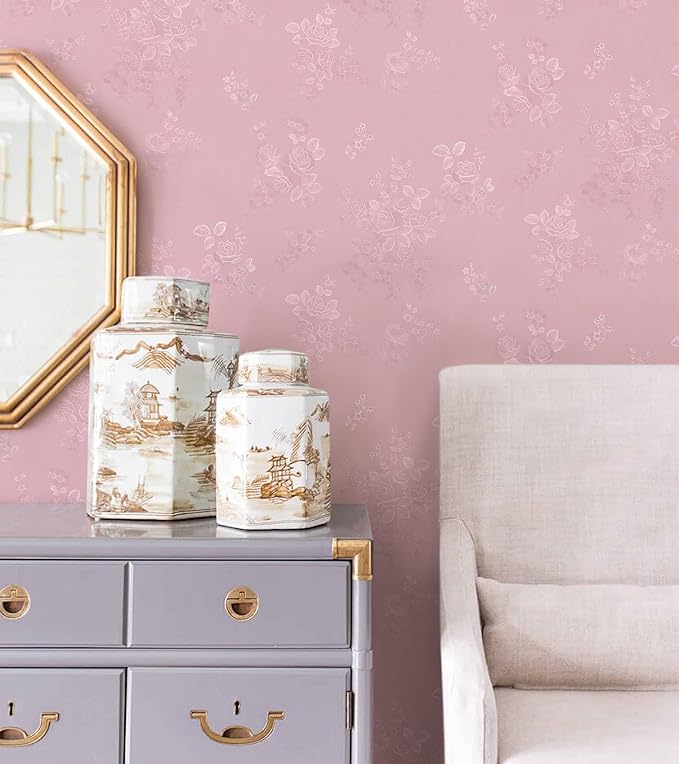 Pink Wallpaper Silk Embossed Floral Pink Contact Paper Peel and Stick Self - Image 4