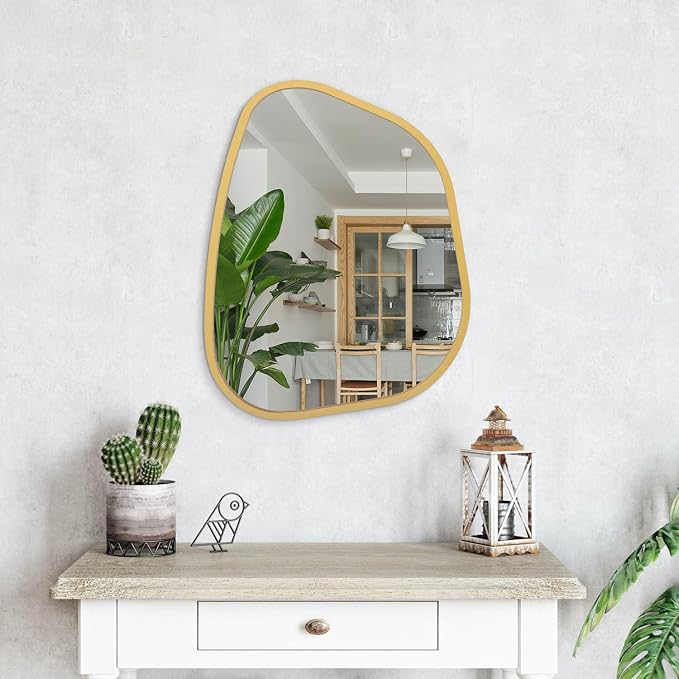 Gold Asymmetrical Mirror Large 20"x16" Irregular Oval Wall Mirror Modern Wood - Image 4