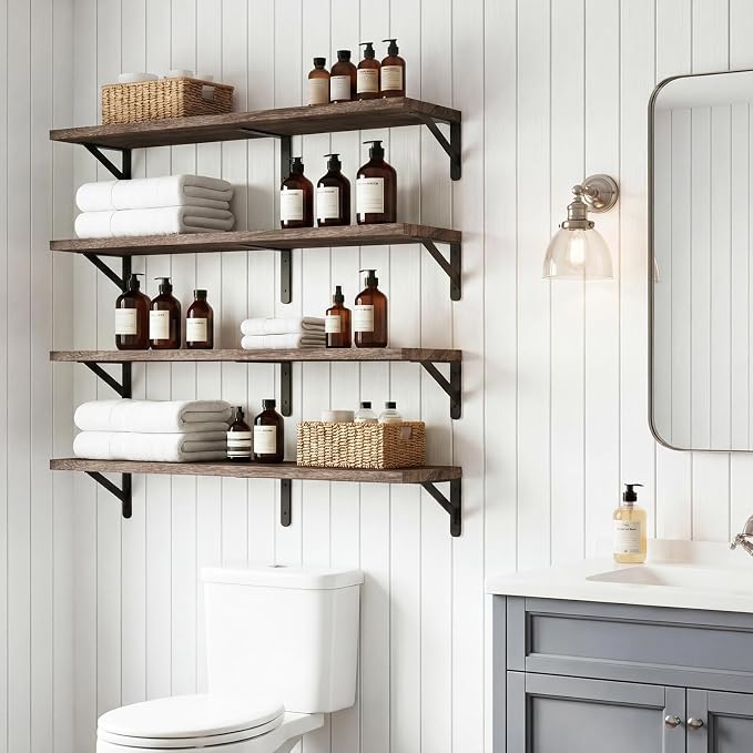 YGEOMER Floating Shelves for Wall, 35in Brown Wall Shelves for Living Room - Image 4