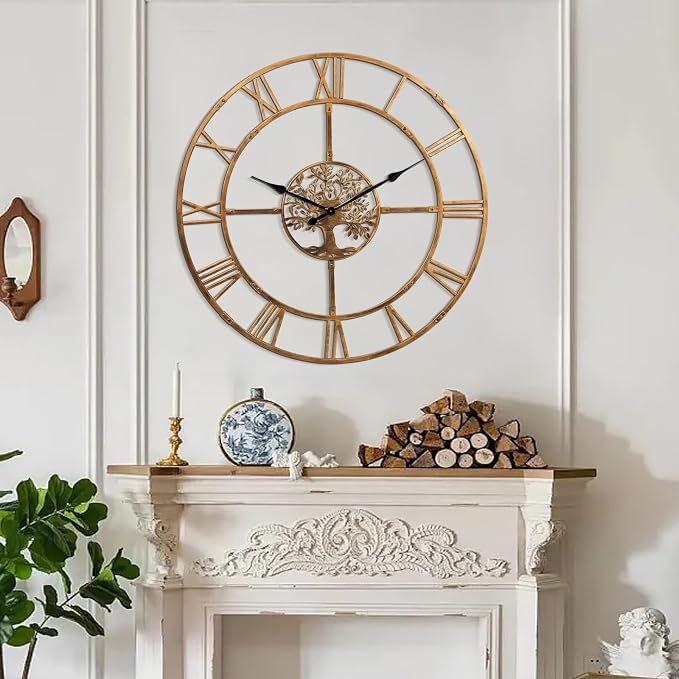 40 Inch Large Wall Clock for Living Room – Bronze Metal Clock by WallClockDecor