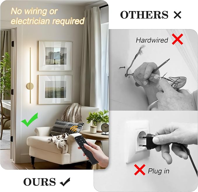 Battery Operated Modern Wall Sconces, Dimmable Wireless Wall Light Set of Two - Image 2
