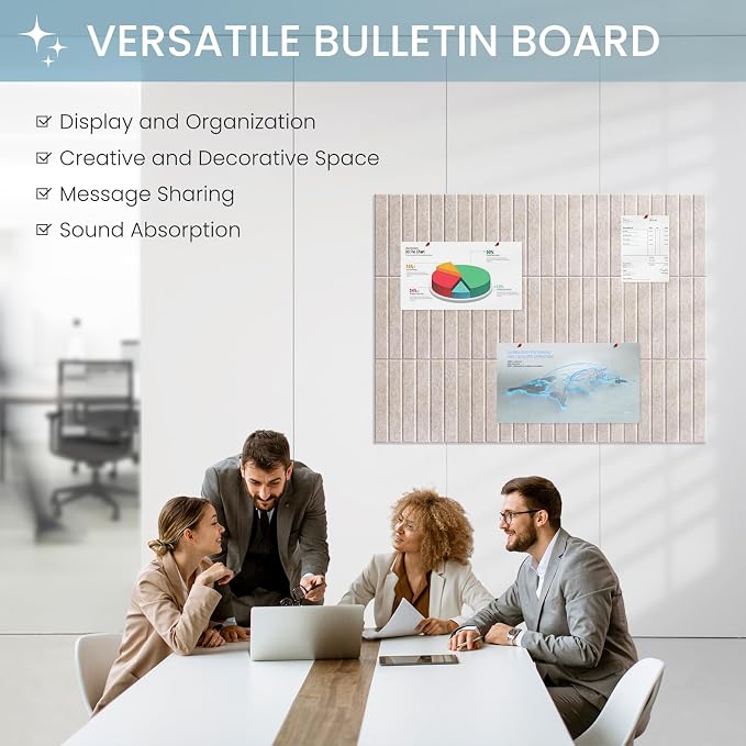 Large Cork Bulletin Board for Wall 36"x24", 6 Pack Felt Slat Wall Panel Tiles - Image 2