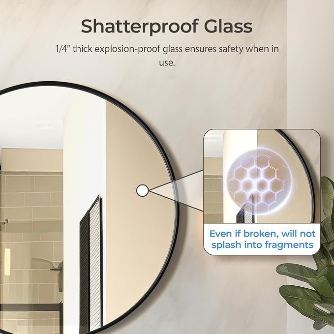 USHOWER Black Round Mirror for Over Sink 24-inch, Circle Bathroom Mirror - Image 2