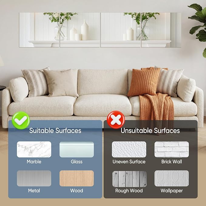 DUMOS 4 Pack Wall Mirror Tiles, Hallway Mirror 16"x12" HD Glass Sheets - Image 5