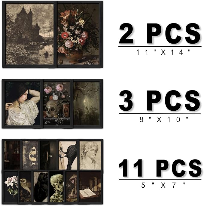 ANERZA 16 PCS Framed Dark Academia Room Decor, Gothic Home Decor, Moody Wall - Image 2