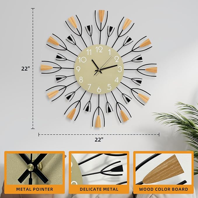 24 Inch Large Modern Wall Clock – Mid Century Sunburst Decorative Silent - Image 2