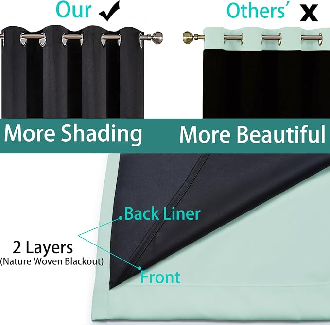 Yakamok 100% Blackout Lined Panels, Thermal Insulated Blackout Curtains - Image 5