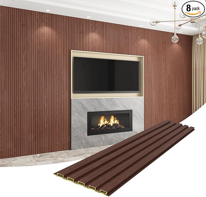 8-Pack WPC Wall Panels 108’’ x 6.3’’ 3D Slat Wall Panel Acoustic Wall Paneling by Unknown