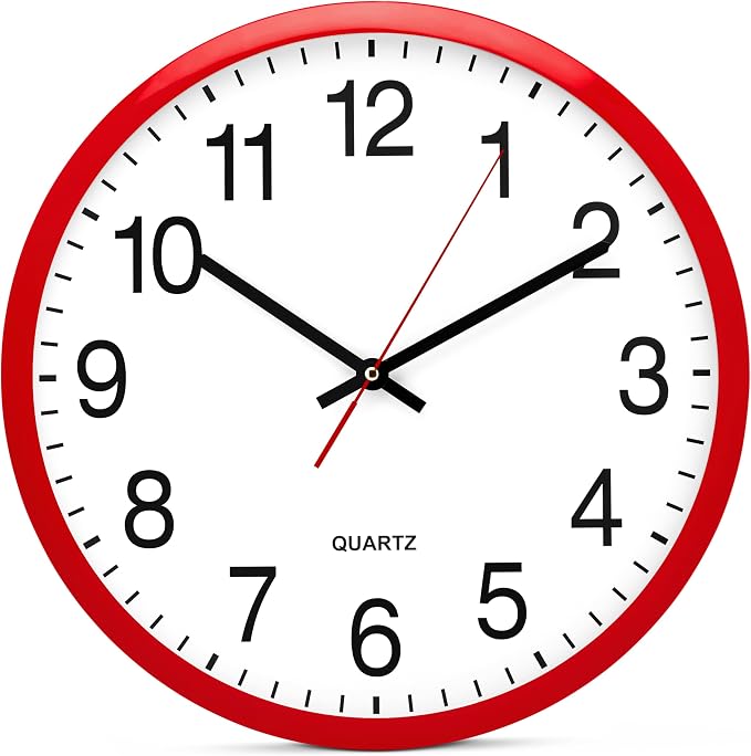 Bernhard Products Red Wall Clock, Silent Non Ticking by BernhardProducts