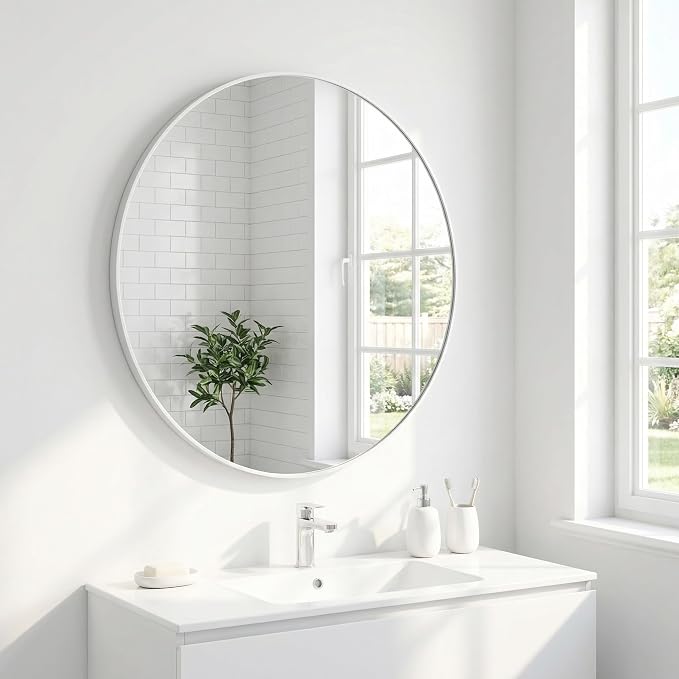 HARRITPURE Round Mirror 20" White Wall Mounted Circle Mirrors Vanity Mirror - Image 5