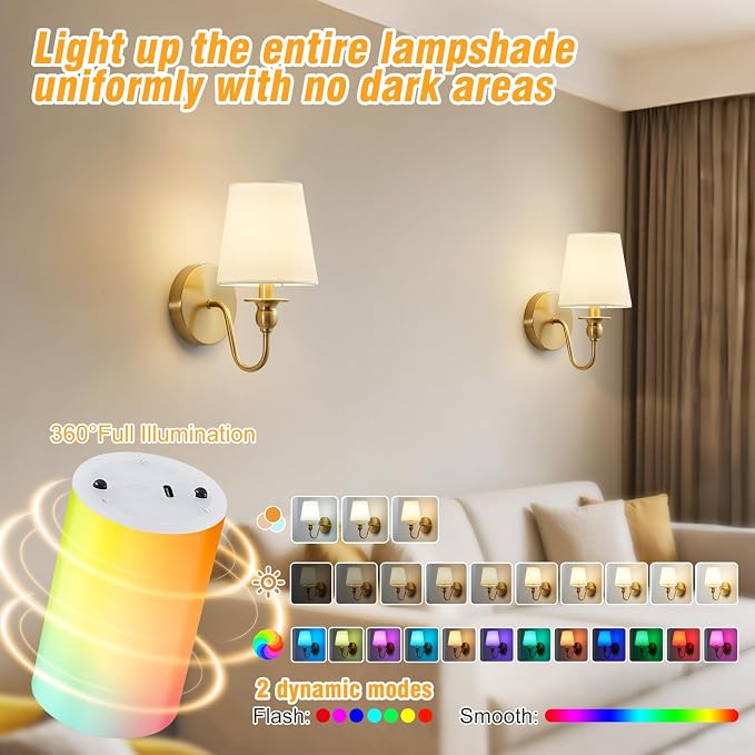 Battery Operated Wall Sconces set of Two, Wireless Wall Sconces - Image 3