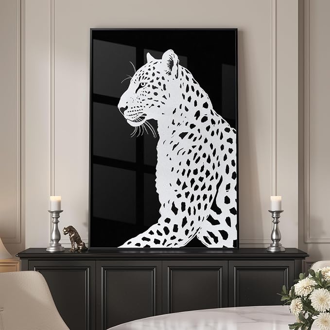Framed Modern Animal Black and White Wall Art, Large Leopard Animal Prints by Cuspin