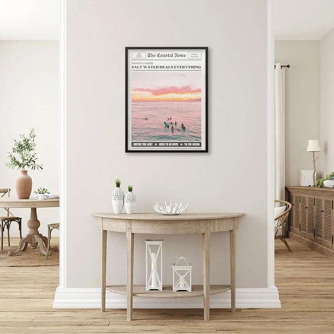 Pink Beach Newspaper Posters Vintage Fashion Coastal Girl Surf Wall Art 24X36 - Image 5