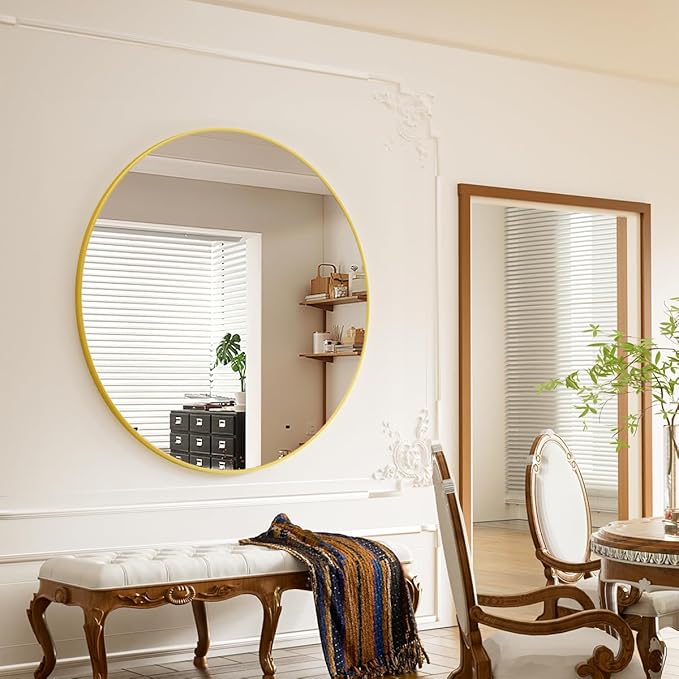 BEAUTYPEAK 42 Inch Round Mirror, Metal Frame Circle Mirror, Wall Mounted - Image 3
