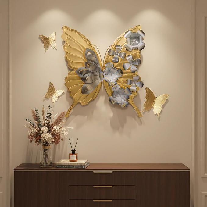 XWYLFDC Large Sized 3D Metal Wall Art Featuring Golden Butterfly by XWYLFDC