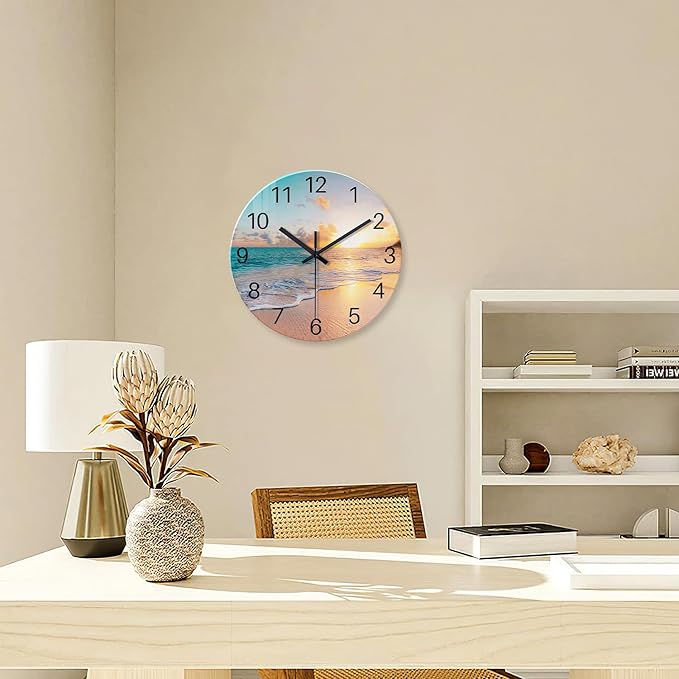 Beach Wall Clock Silent Analog Glass Wall Clocks Battery Operated 16 Inches or - Image 4