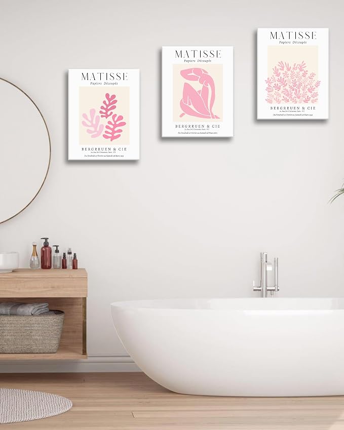 HesenDot Framed Matisse Pink Wall Art Set of 3, Minimalist Wall Decor, 12x16IN - Image 6