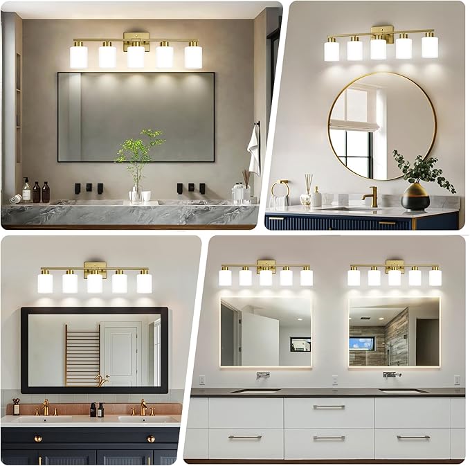 FonmYim Brushed Gold Bathroom Light Fixtures, 5-Light Modern Vanity Light Over - Image 3