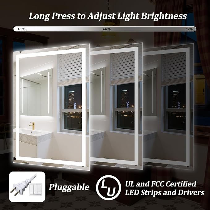 60"x40" Large Smart LED Bathroom Mirror - Image 4