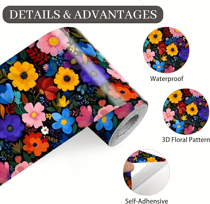 Colorful Floral Wallpaper Border 196x4 Inch Peel and Stick Wall Border - Image 9