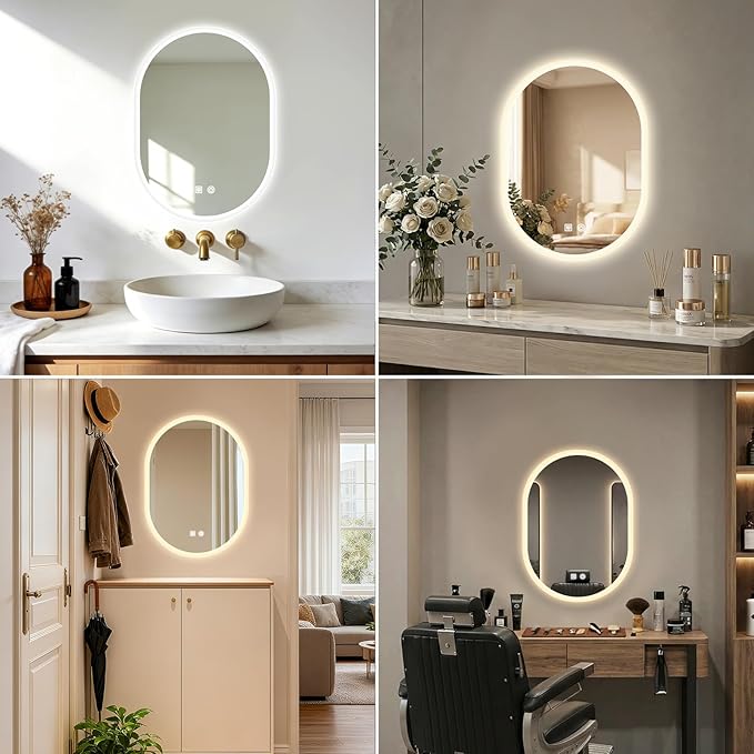 16x24 LED Bathroom Mirror with Lights Oval, Lighted Bathroom Vanity Mirror - Image 6
