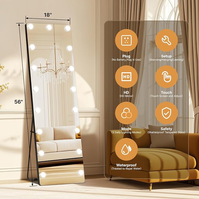 Kosmonia 56x18 Hollywood Full Length Mirror - Image 4