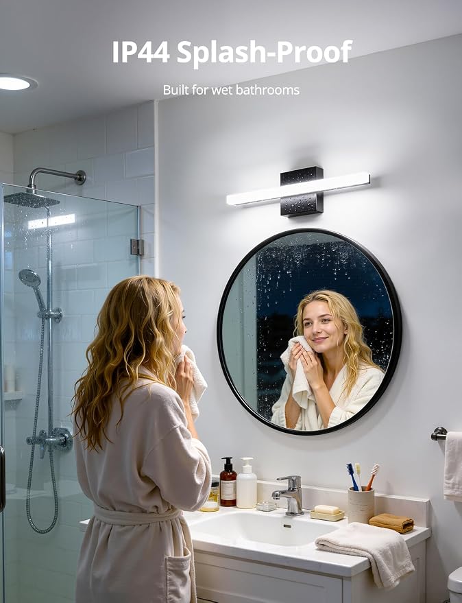 Combuh 2 PackLED Bathroom Vanity Light Bar 16 Inch 9W Black IP44 Over Mirror - Image 4