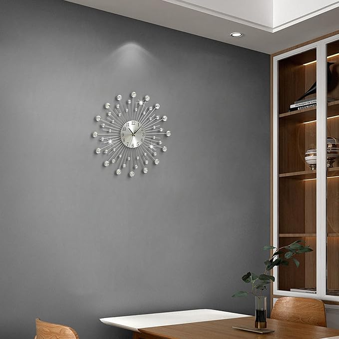 Large Metal Decorative Wall Clocks Silent Non-Ticking, Bling Shining Modern Art - Image 2