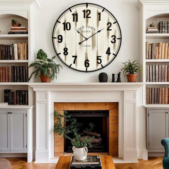 EMAX HOME Farmhouse White 30 Inch Wooden Large Wall Clock, Silent Non-Ticking - Image 5