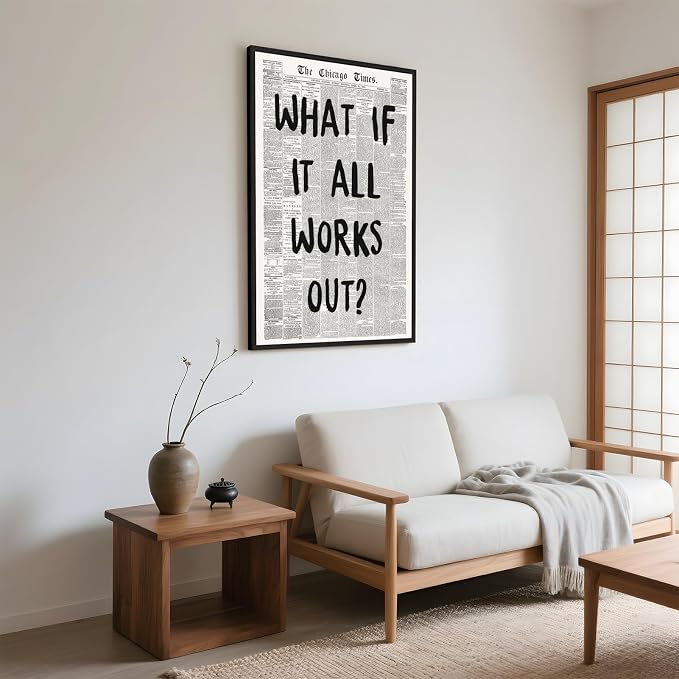 Framed What If It All Works Out Wall Art Black and White Retro Newspaper Poster - Image 4