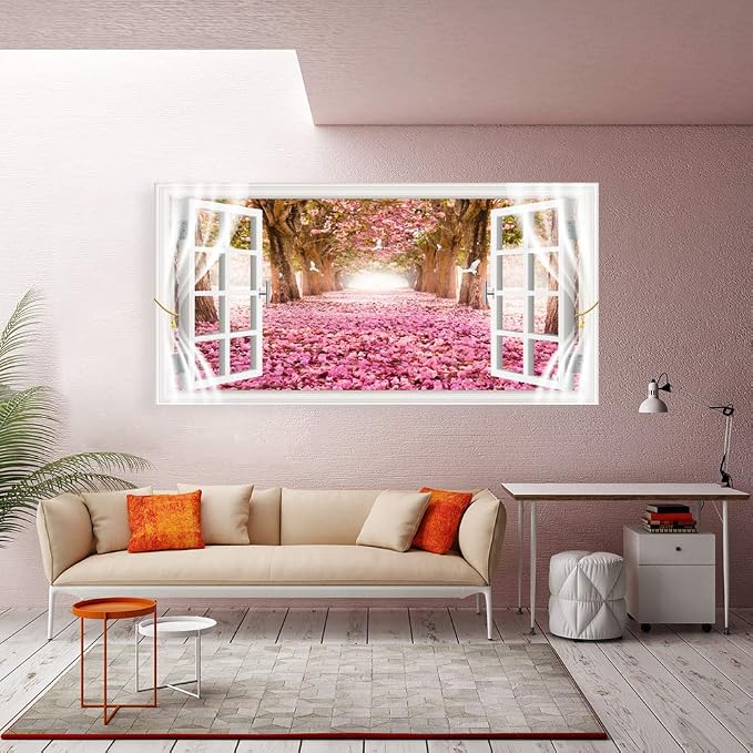 AH40162 Wall Art CanvasTrees and Pink Rose Paintings Printed Pictures Stretched - Image 4