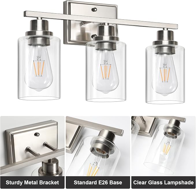 Unicozin 3 Light Bathroom Light Fixtures, Modern Vanity Lights Over Mirror - Image 4
