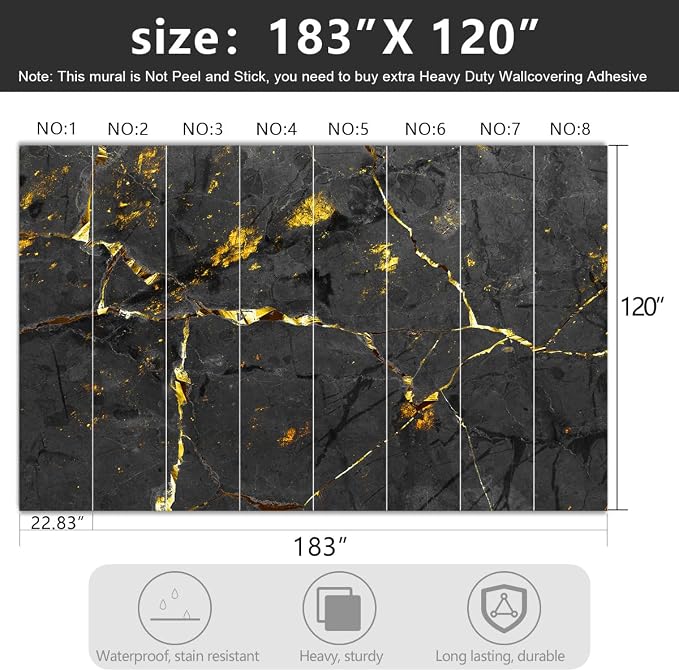 -Black and Gold Marbled Fabric Wallpaper Dark Abstraction Art Living Room - Image 4