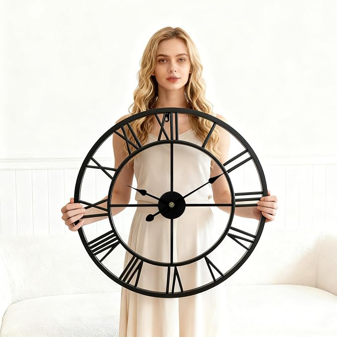 Vantic 24 Inch Large Wall Clock, Roman Numeral Metal Oversized Wall Clocks - Image 2
