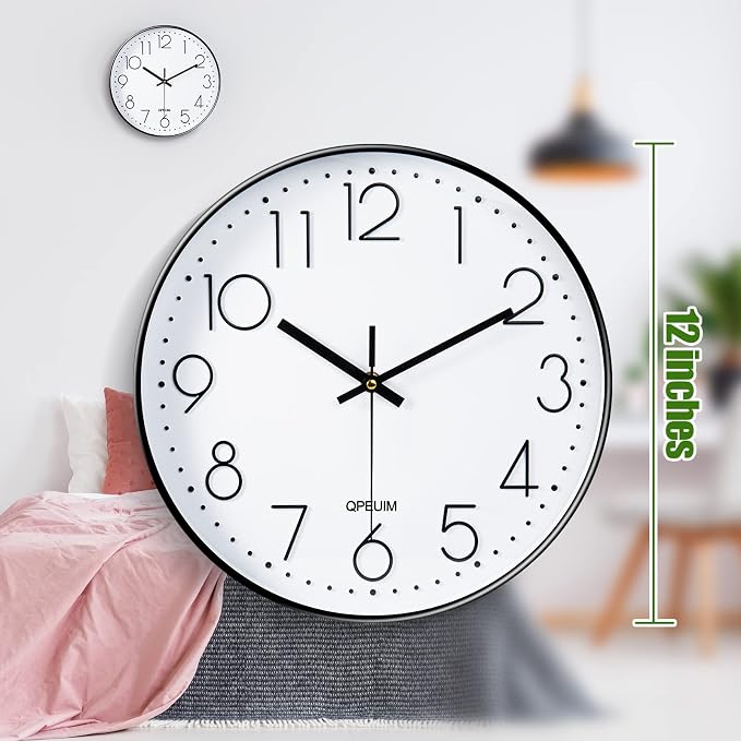 QPEUIM Wall Clock 12 Inch Wall Clocks Non-Ticking Battery Operated - Image 3