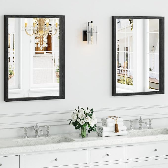 Syndra Black Wood Frame Bathroom Mirror, Waterproof Slim Deep Frame, - Image 2