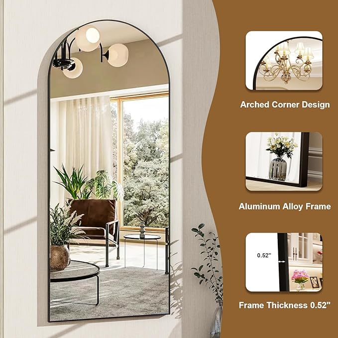 HARRITPURE 56"x21"Full Length Mirror Arch Floor Mirrors - Image 6