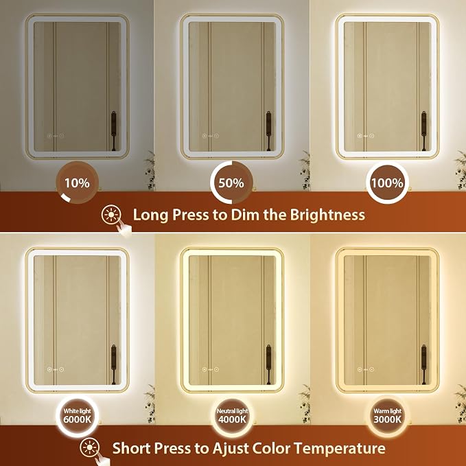24x32 Inch Gold Framed LED Bathroom Mirror - Image 3