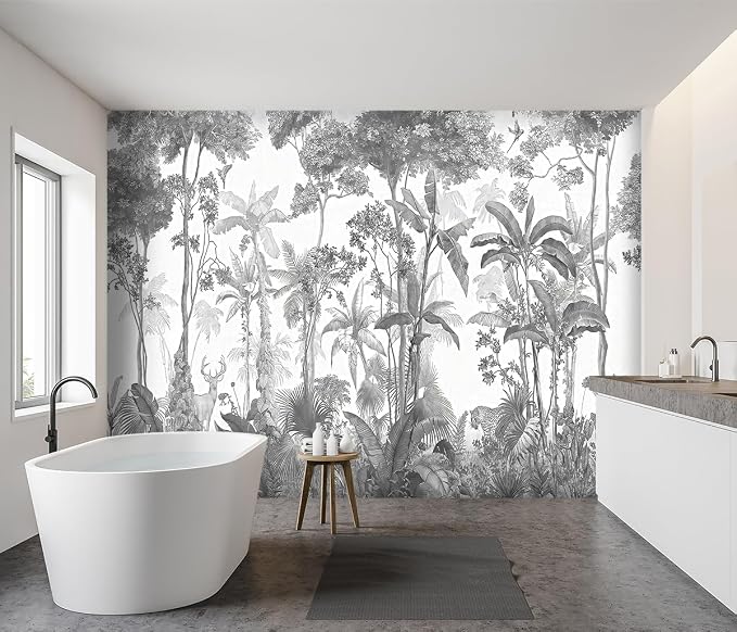 -Grey Jungle Botanical Animal Banana Leaf Fabric Wallpaper Living Room Tropical - Image 3