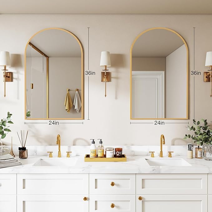 DUMOS Gold Metal Arch Vanity Rounded Rectangle Bathroom Mirrors - Image 4